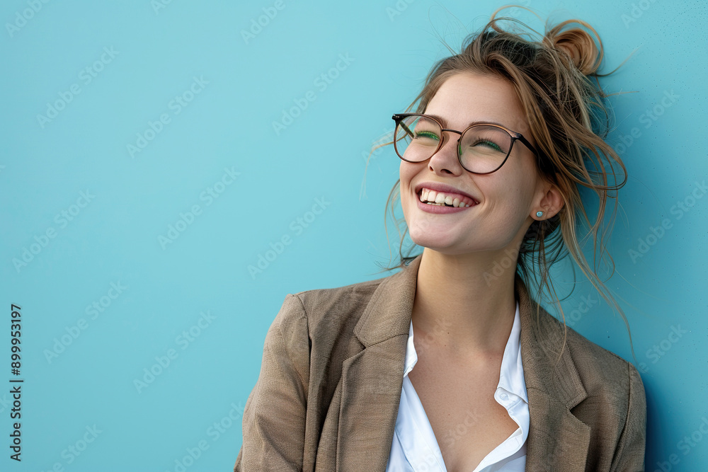 A woman wearing glasses and a brown jacket is smiling at the camera. A woman wearing glasses and a brown jacket is smiling at the camera.