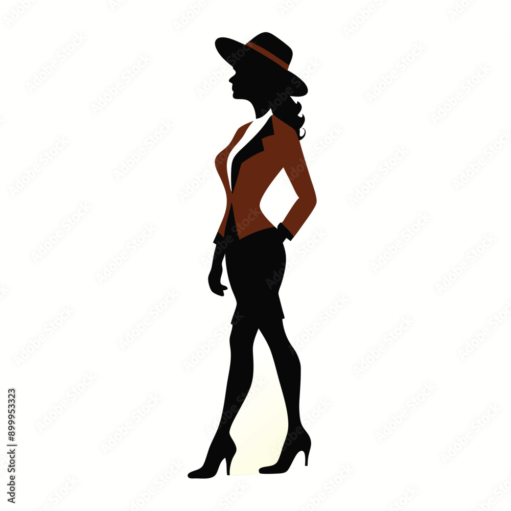 a stylish woman standing with wearing hat vector silhouette a stylish woman standing with wearing hat vector silhouette