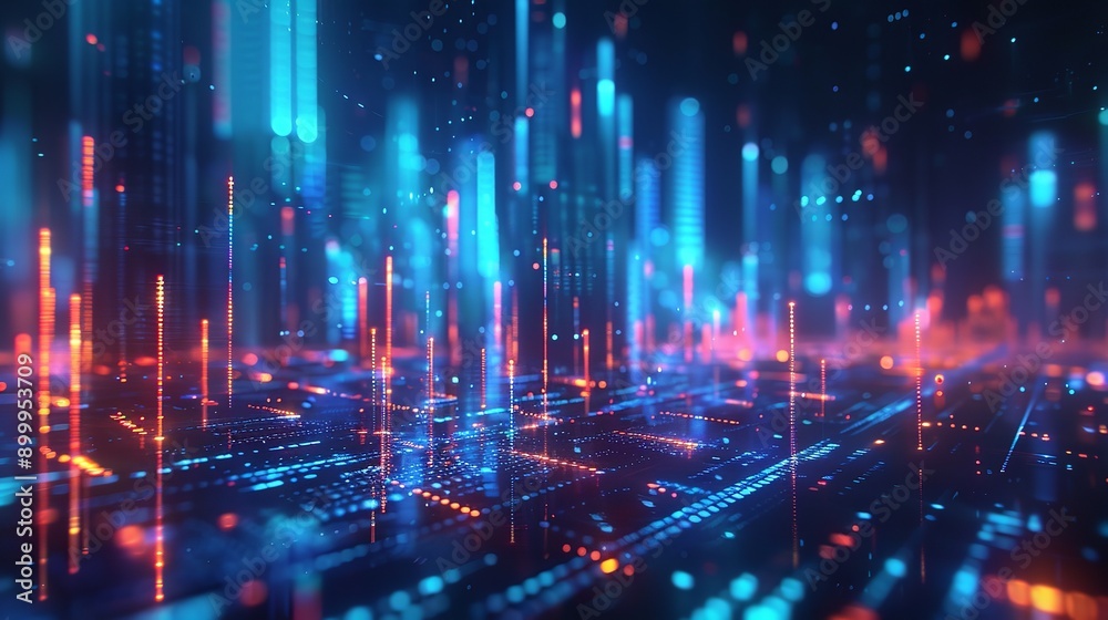 Obraz premium Digital technology big data business finance and investment with innovative futuristic technology background.