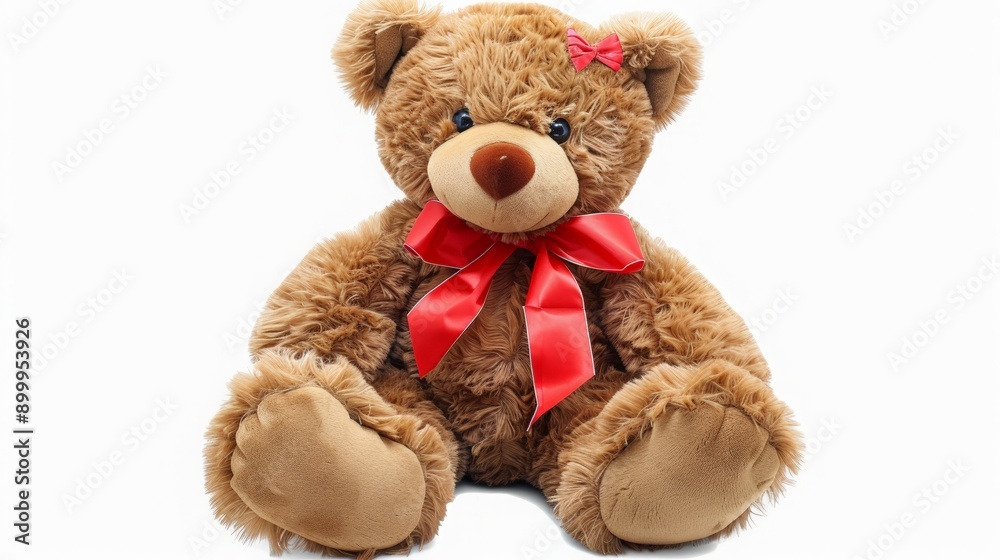Fototapeta premium Brown Teddy Bear with Red Bow