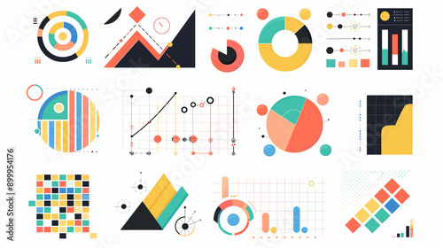 Colorful abstract infographic elements and charts in flat design for data visualization.
