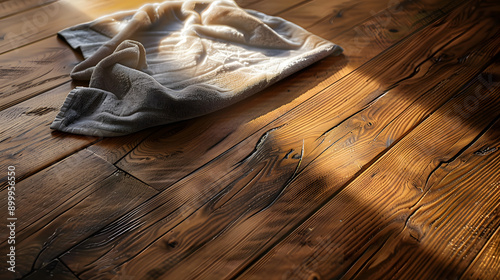 Wooden floor cleaned with cloth