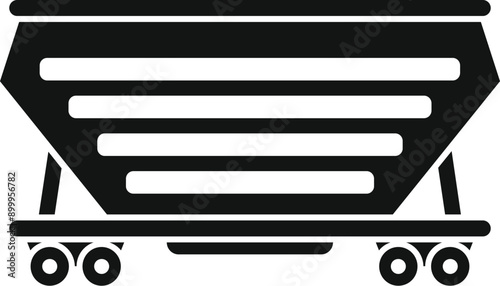 Black silhouette of an empty open top hopper car standing on rails used for mass transportation of various loose bulk cargo