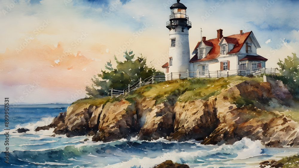 Oil painting lighthouse landscape. Generative AI Oil painting lighthouse landscape. Generative AI