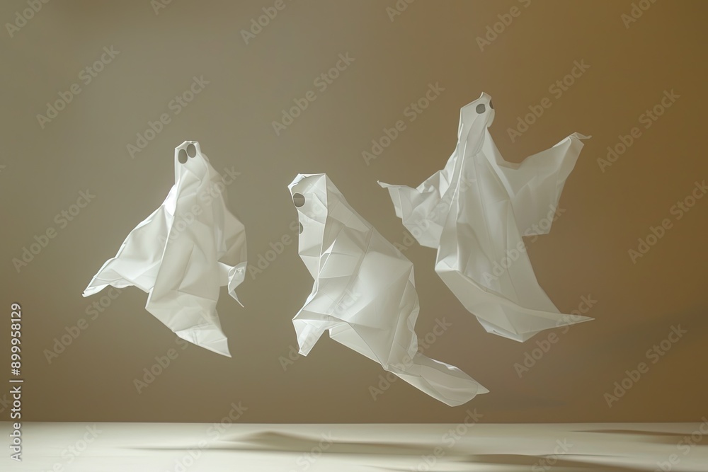 Paper - folded ghost shapes that appear to float in mid - air Paper - folded ghost shapes that appear to float in mid - air