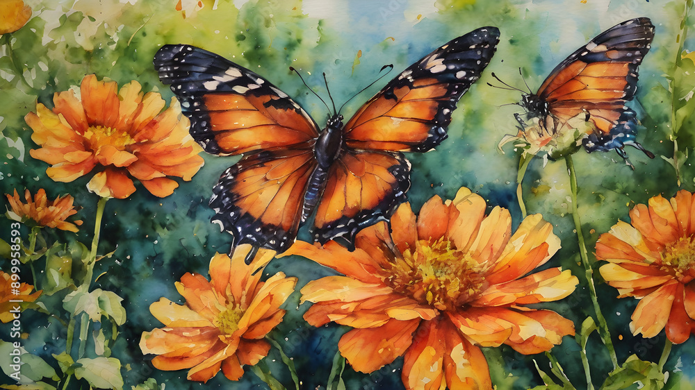 Oil painting butterflies flying in the garden. Generative AI Oil painting butterflies flying in the garden. Generative AI
