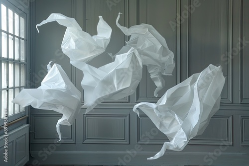 Paper - folded ghost shapes that appear to float in mid - air photo