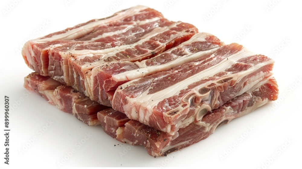 Premium Raw Pork Belly Displaying Layers of Meat and Fat on White Background for Cooking Enthusiasts Premium Raw Pork Belly Displaying Layers of Meat and Fat on White Background for Cooking Enthusiasts