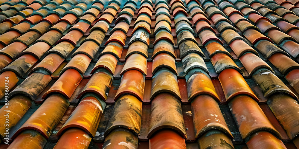 Fototapeta premium Authentic Spanish style ceramic roof tiles, Authentic, style, Spanish