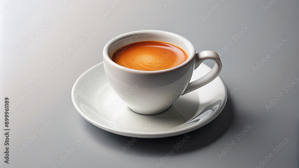 Stylized minimalist vector illustration of a solo espresso shot in a simple white cup on a delicate saucer against a clean background. Stylized minimalist vector illustration of a solo espresso shot in a simple white cup on a delicate saucer against a clean background.
