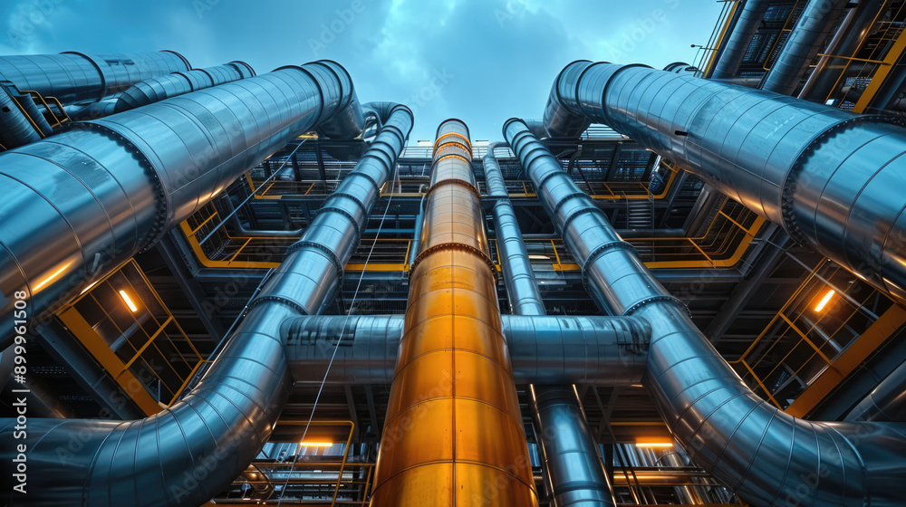perspective view of exterior pipes of an oil refining plant perspective view of exterior pipes of an oil refining plant