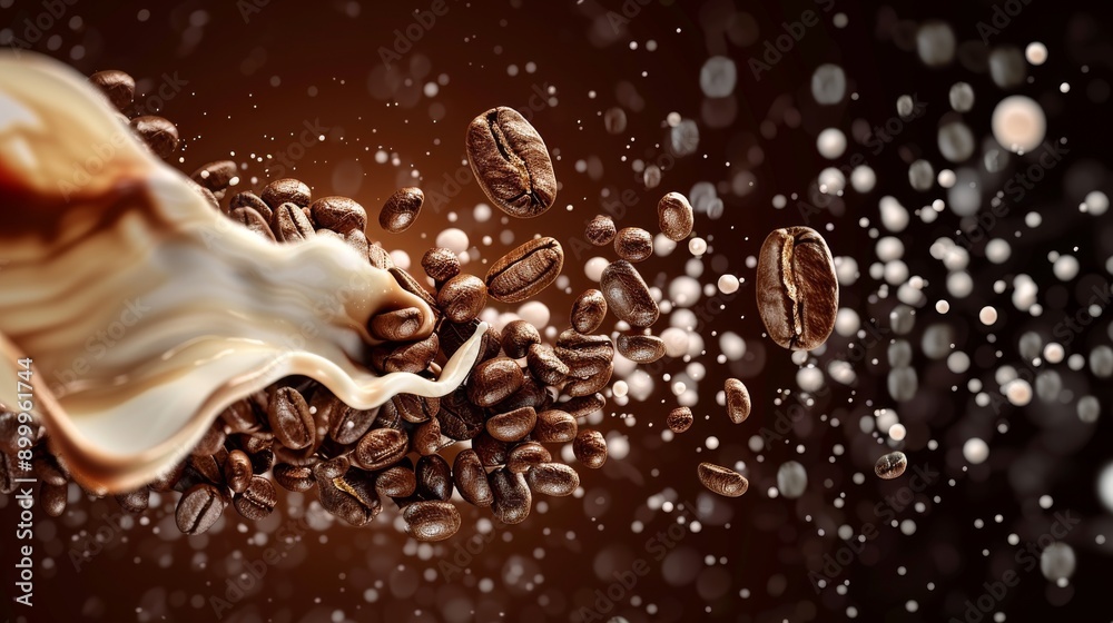 Fresh hot aroma black coffee with coffee beans Fresh hot aroma black coffee with coffee beans