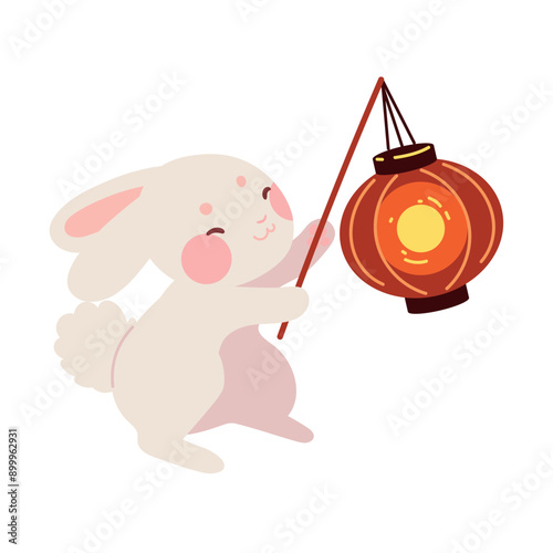 cute rabbit holding lantern for mid autumn festival
