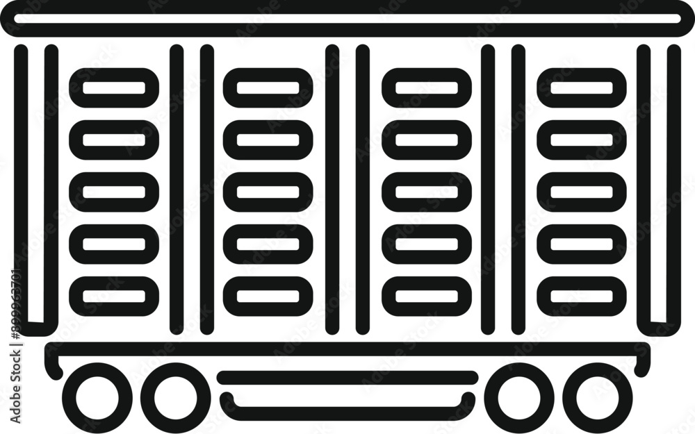 Simple line icon of a freight train wagon delivering goods Simple line icon of a freight train wagon delivering goods