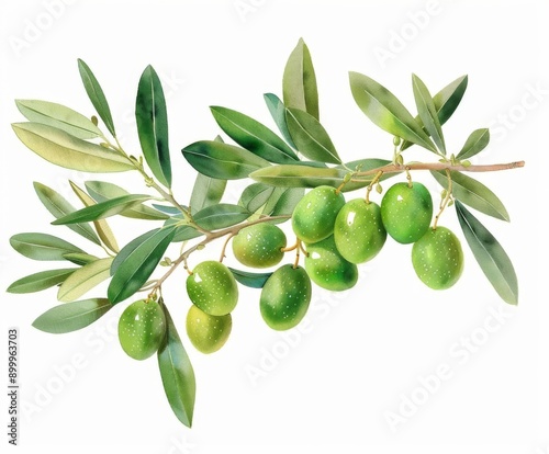Wallpaper Mural olive branch with leaves and green fruits on a white background Torontodigital.ca