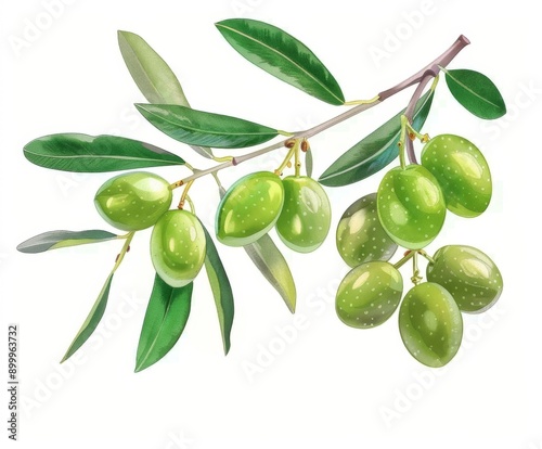 Wallpaper Mural olive branch with leaves and green fruits on a white background Torontodigital.ca