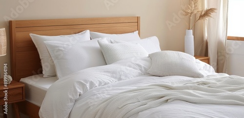 Made Bed With White Bedding and Throw Blanket