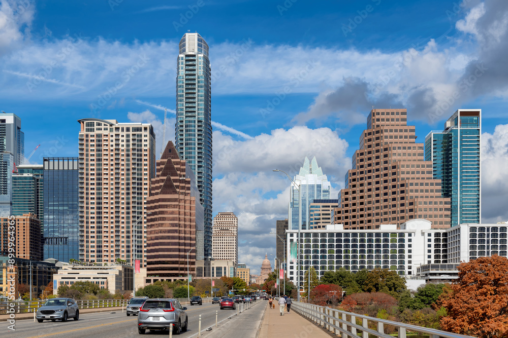 Panoramic view of Austin Downtown Skyline in sunny day in Austin, Texas, USA