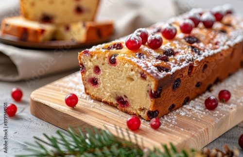 Cranberry Loaf Cake On Cutting Board