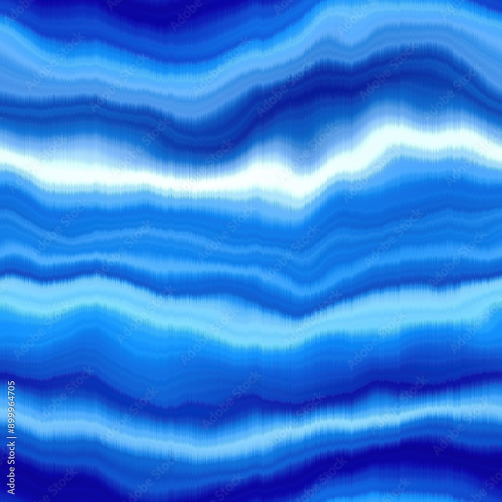 Obraz premium Modern summer striped blur wash seamless pattern background for trendy beach wear and coastal living designs. Repeatable alcohol ink bleed effect in blue white indigo colors