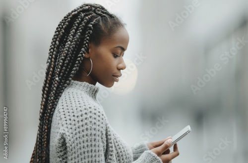 Woman Using Smartphone in Interior Setting