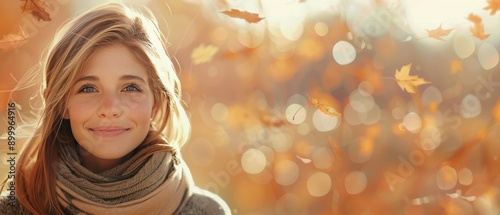 Woman Smiling in Autumn Leaves