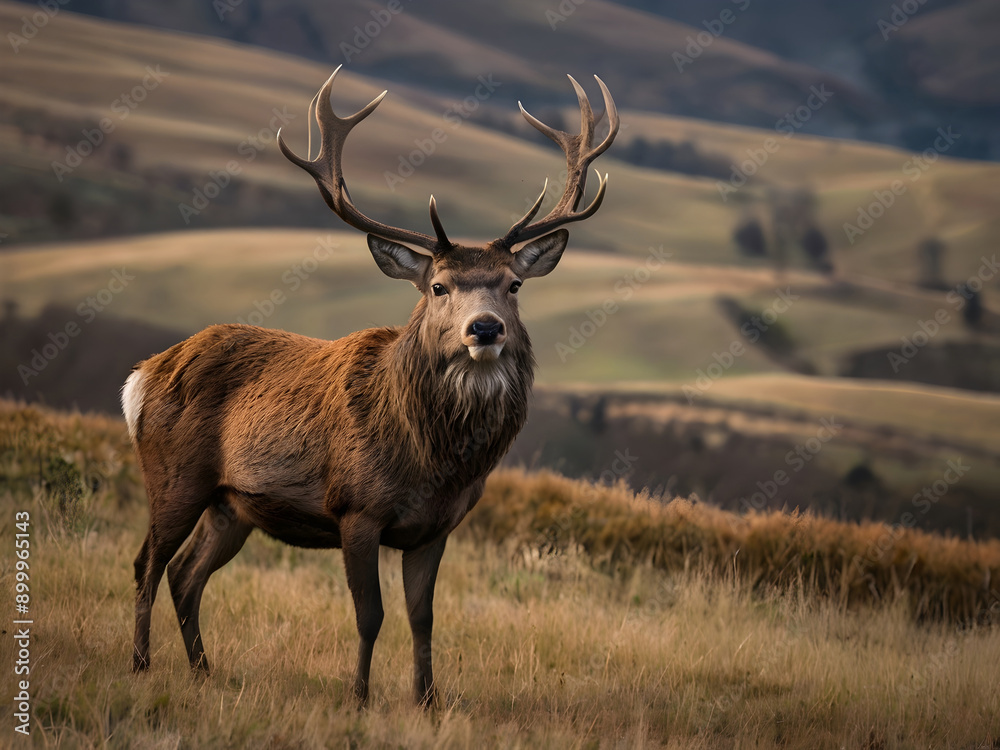 Obraz premium Red Deer in the Wilderness Full Body Pose with Stunning Antlers