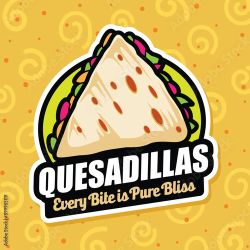 Quesadillas with Meat, Vegetables and Cheese, Vector Illustration. Delicious Mexican Food