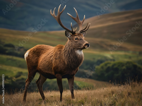 Red Deer in Its Natural Habitat Among Trees and Sandy Terrain