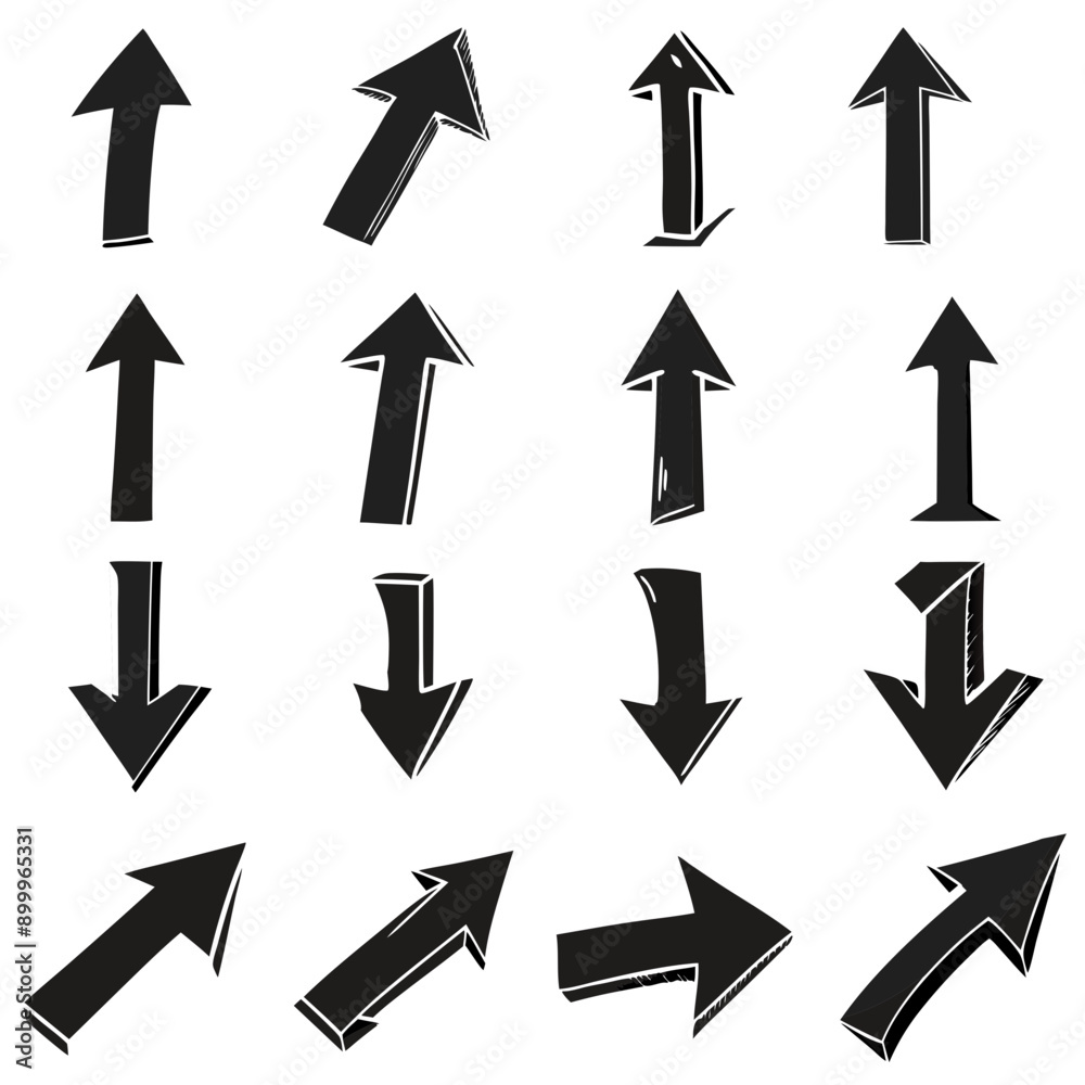 Hand-drawn Cursor Arrow Illustration: A simple yet striking hand-drawn red arrow, depicted on a plain background, with a sense of motion in different direction Hand-drawn Cursor Arrow Illustration: A simple yet striking hand-drawn red arrow, depicted on a plain background, with a sense of motion in different direction