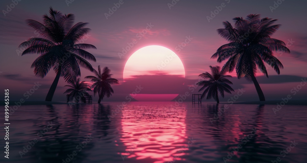 Fototapeta premium Palm Tree Silhouette at Sunset