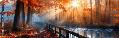 Autumn Sunrise Over Foggy River