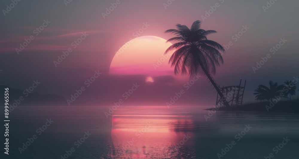 Fototapeta premium Palm Tree Silhouette at Sunset