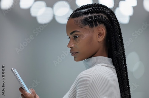 Woman Using Smartphone in Interior Setting
