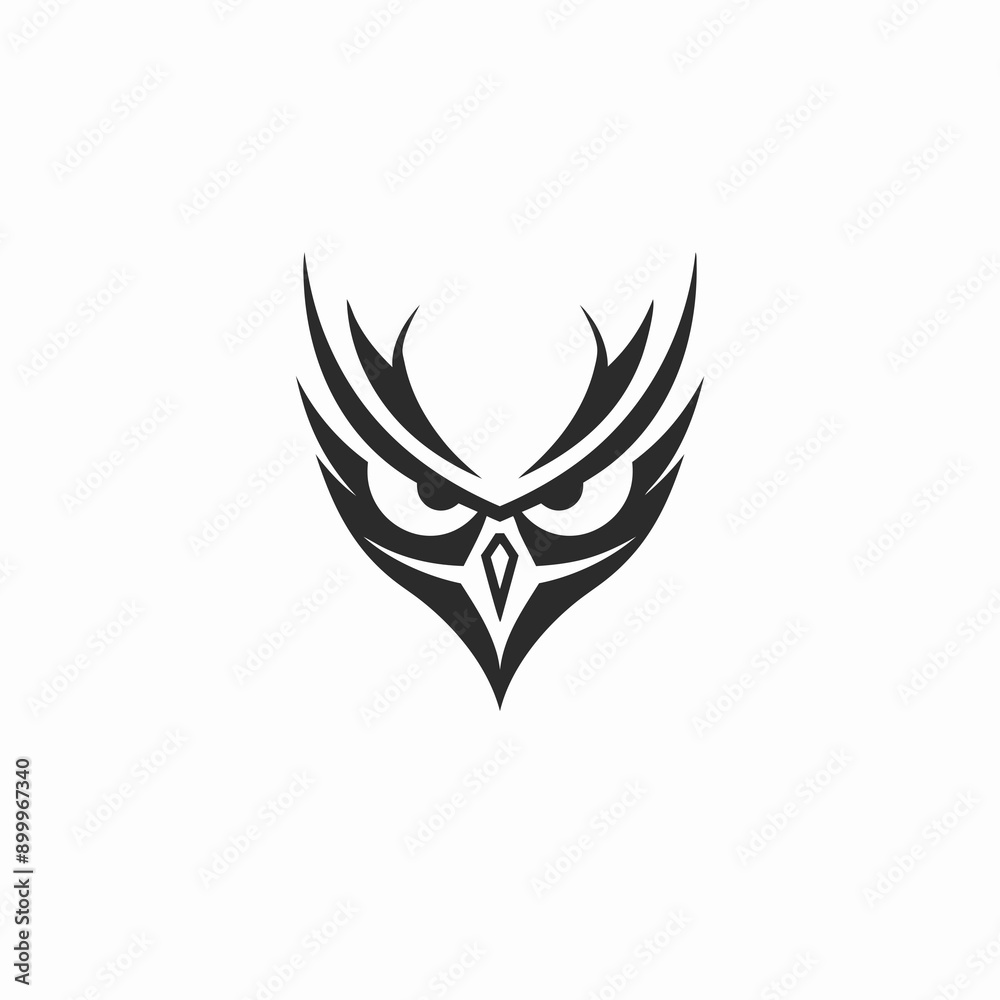 Stylized Owl Head Tattoo Design in Black and White Illustration Stylized Owl Head Tattoo Design in Black and White Illustration