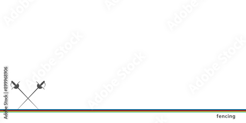 Crossed rapiers icons isolated in gray. Vector banner template with rapiers and text space. Concept of Fencing for your web site design, app, UI. Colorful lines. EPS10.