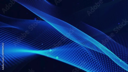 Abstract blue wave form animation loop with digital blue light effect on black background. Futuristic network communication signal technology concept