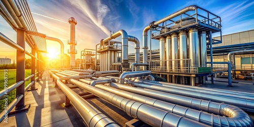 oil refinery plant at night photo