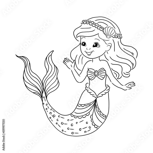 Cute cartoon mermaid and fish. Siren. Vector illustration.