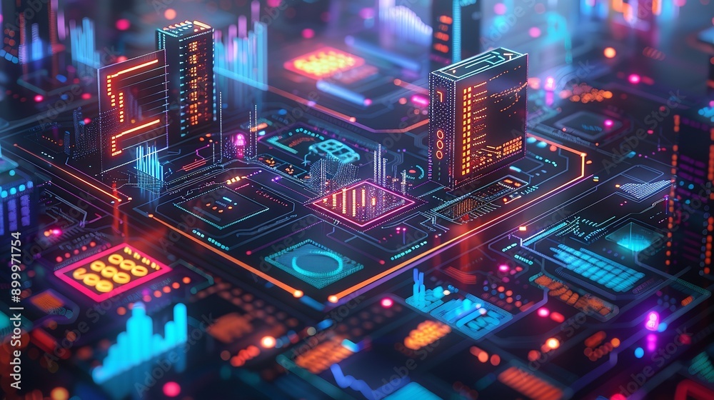 Fototapeta premium Big data and artificial intelligence concept. Machine learning and cyber mind domination concept in form of women face on dark blue technology background, 3d illustration