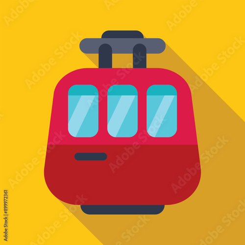 Red funicular railway car taking tourists to the top of a mountain
