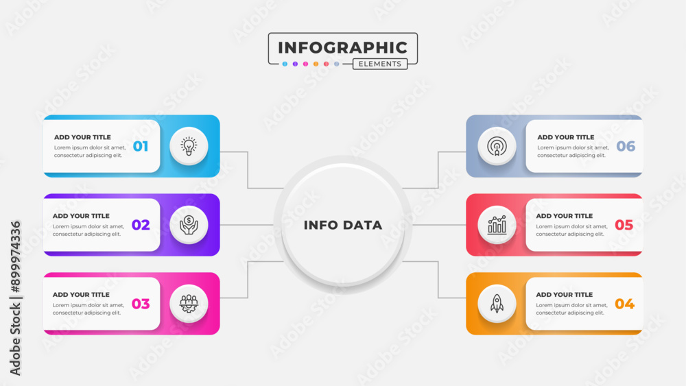Vector business process infographic design template with six steps or options