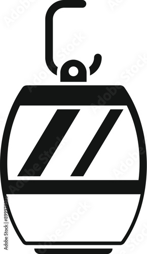 Black and white icon of a cable car transporting people up and down a mountainside