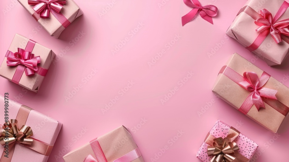 Pink background with gift boxes and space for text Pink background with gift boxes and space for text