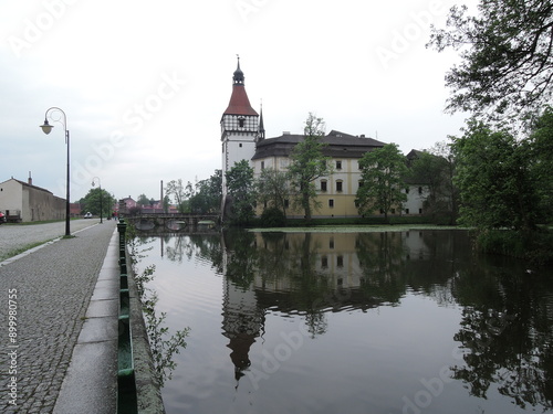 Blatna historical Gothic medieval water castle with towers and turrets, plus extensive grounds home to fallow deer and a cafe.
 photo