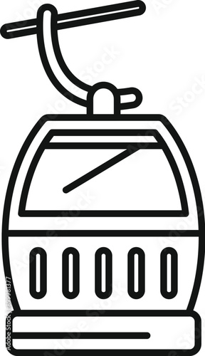Simple outline icon of a funicular cabin ascending a mountain landscape
