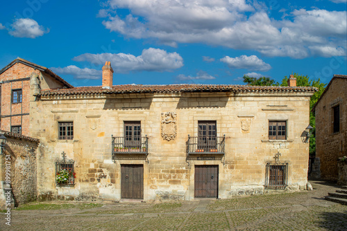 View of the facade of the house of Archduchess Margaret of Austria in Santillana del Mar, Cantabria, Spain with nice daylight photo