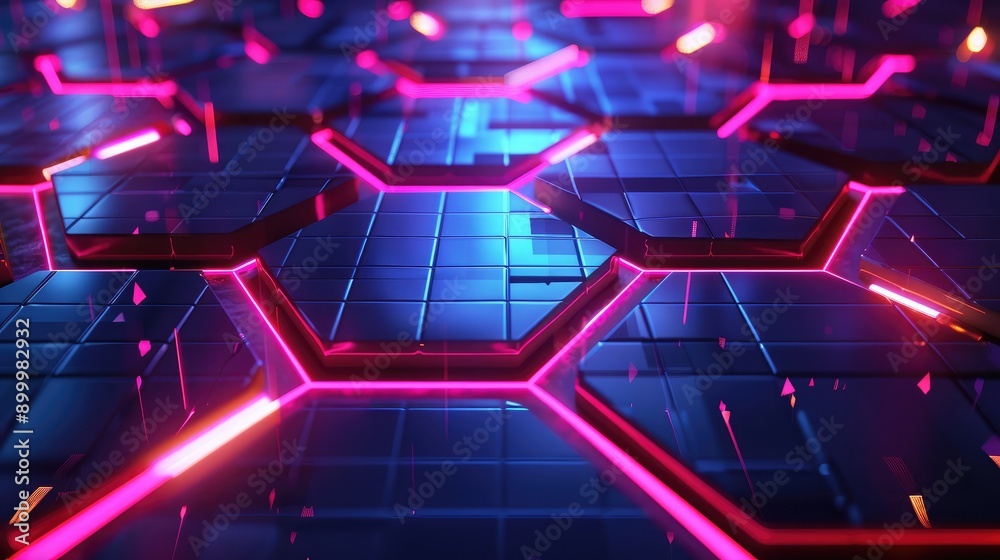 overlapping hexagons and neon light effects, creating a futuristic look. overlapping hexagons and neon light effects, creating a futuristic look.