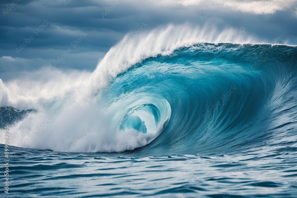 Big breaking blue ocean wave. Surfing summer wave Big breaking blue ocean wave. Surfing summer wave