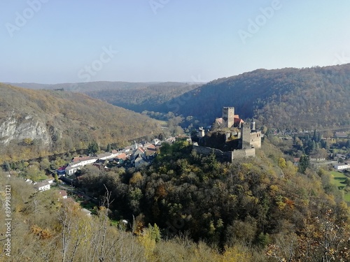 Burg Hardegg a medieval gothic castle in Lower Austria on the border with the Czech Republic, panorama landscape view.
 photo